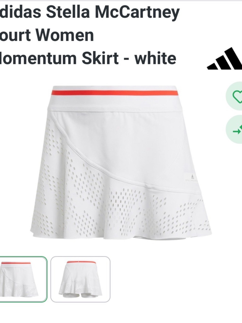 Adidas by Stella McCartney White Skater Skirt with Coral Waistband